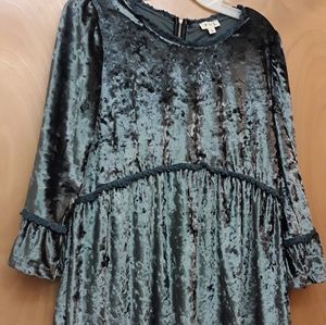 Anthro POL Blue Velvet Tiered Tunic Zipper back Top L